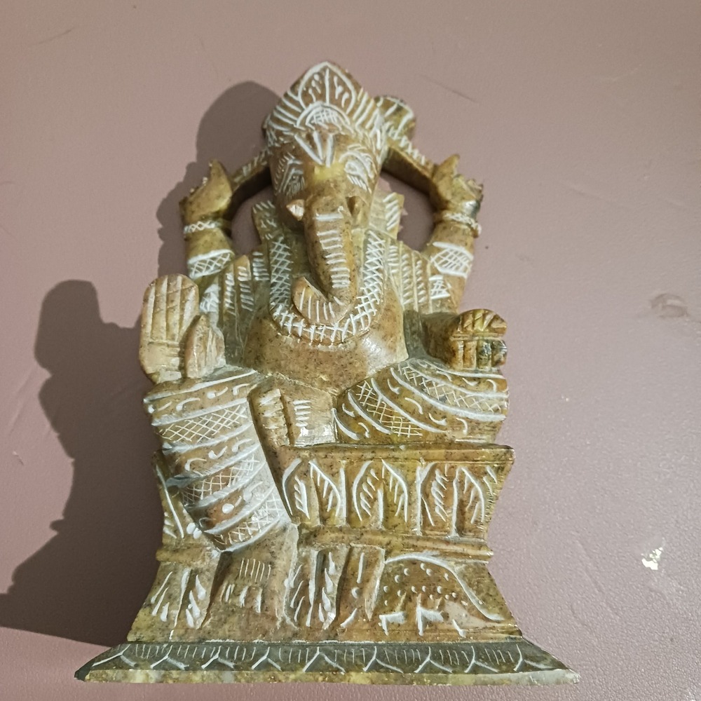 Soapstone 6.5" HandCarved Ganesha Hindu Sitting Elephant Figure Deity God India